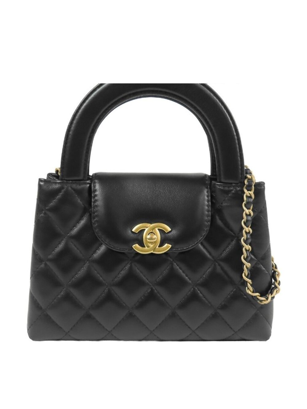 Chanel Mini Shopping Black Gold Lambskin Quilted 2-Way Shoulder Bag